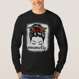 Bleaches Meme Life Messy Bun Leopard Print Women M T-Shirt