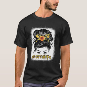Bleaches Omi Messy Hair Bun Sunflower Women Mother T-Shirt