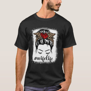 Bleaches Wife Life Messy Bun Leopard Print Women M T-Shirt