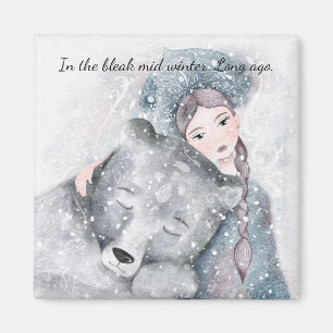 Bleak Mid Winter Bear Snow Princess Watercolor Magnet