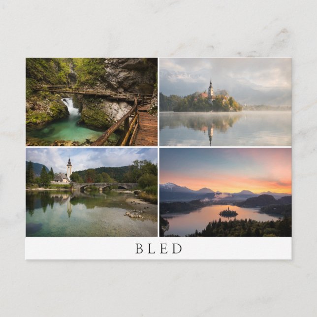 Bled landscapes in collage souvenir postcard (Front)