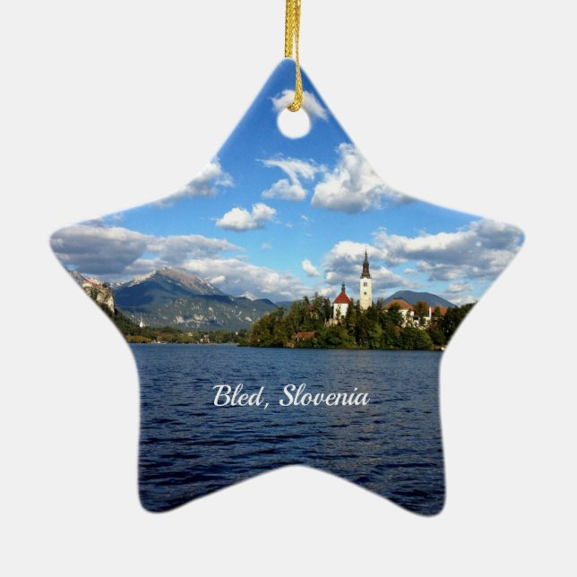 Bled, Slovenia--landscape photograph Ceramic Tree Decoration (Back)