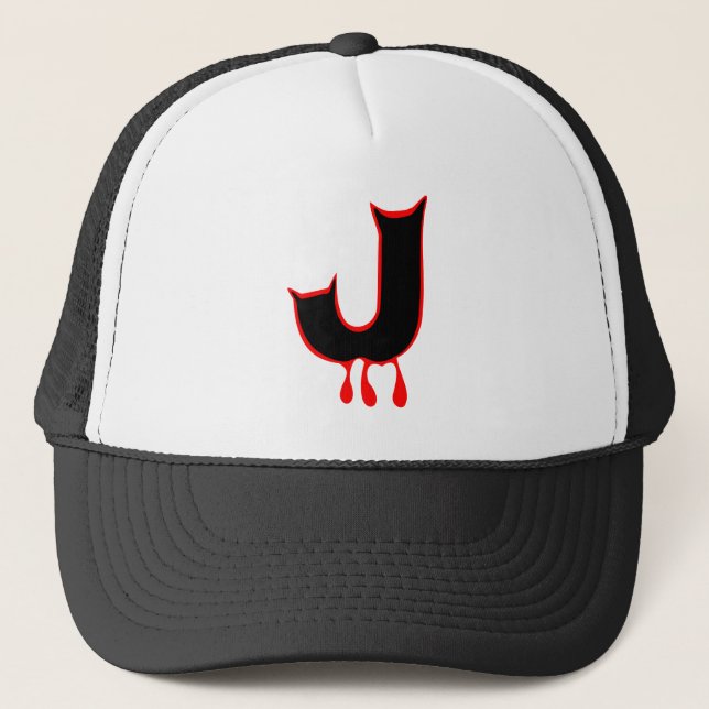 ╚»★Bleeding Devil's Teeth-Initial J Trucker Hat★«╝ Hat (Front)
