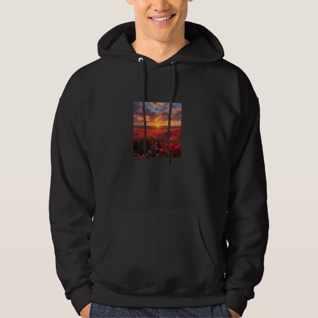 Bleeding Heart Flower Field Beautiful Sunset Graph Hoodie (Front)