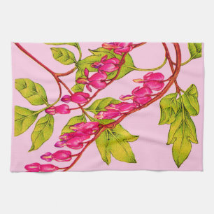 bleeding hearts flowers print tea towel