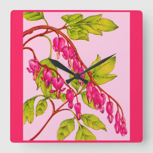 bleeding hearts flowers square wall clock