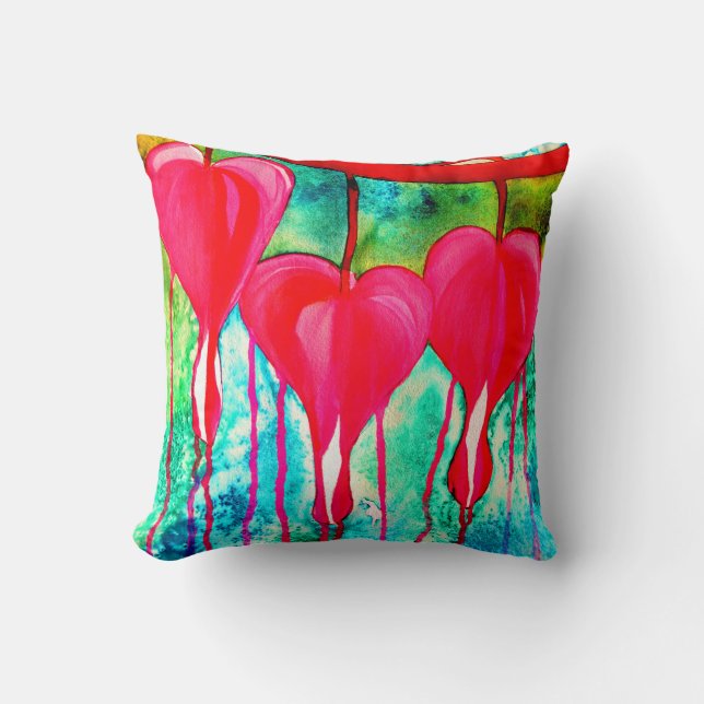 Bleeding Hearts Watercolor abstract Cushion (Front)