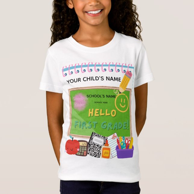 BLEEGRAPHICS: Hello, First Grade! T-Shirt (Front)