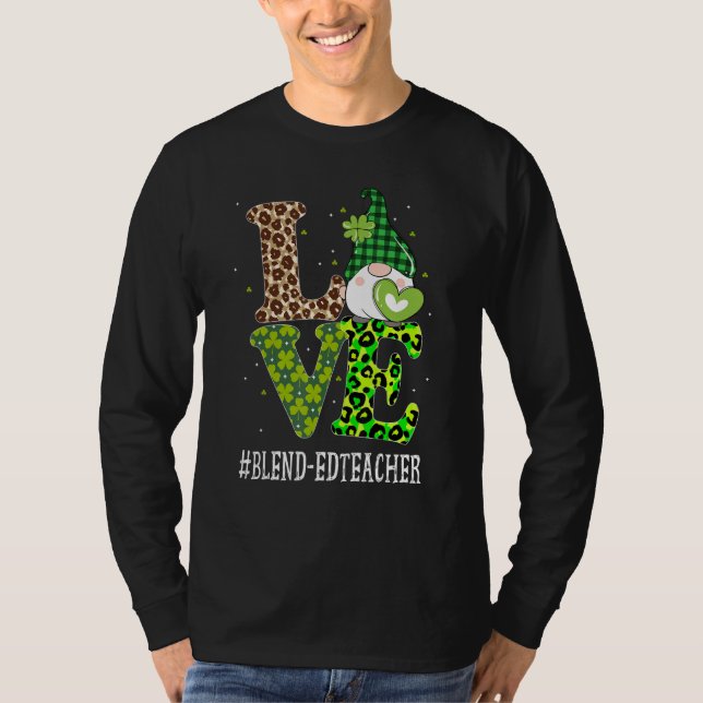 Blend ed Teacher Love St Patricks Day Gnome Leopar T-Shirt (Front)