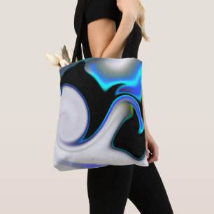 Blend of smooth with blue neon curves over shadow tote bag