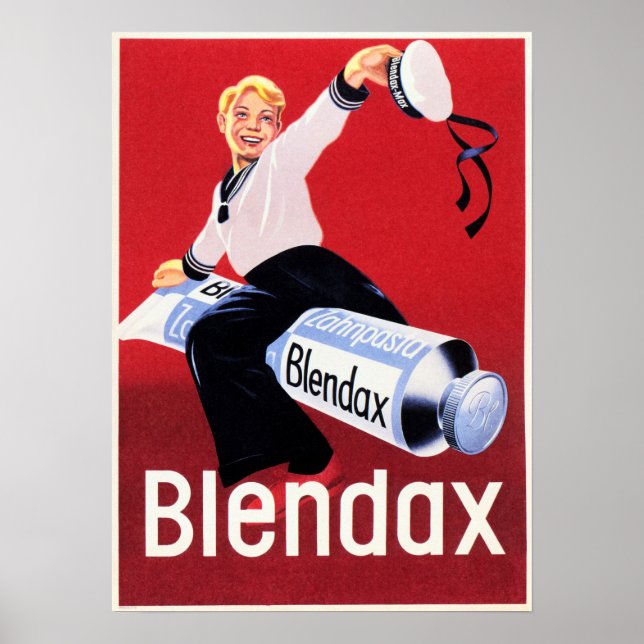 BLENDAX Toothpaste Smiling Sailor Boy Old German Poster (Front)