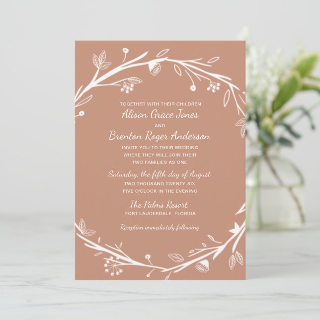 Blended Families Terracotta Wedding Invitation (Standing Front)