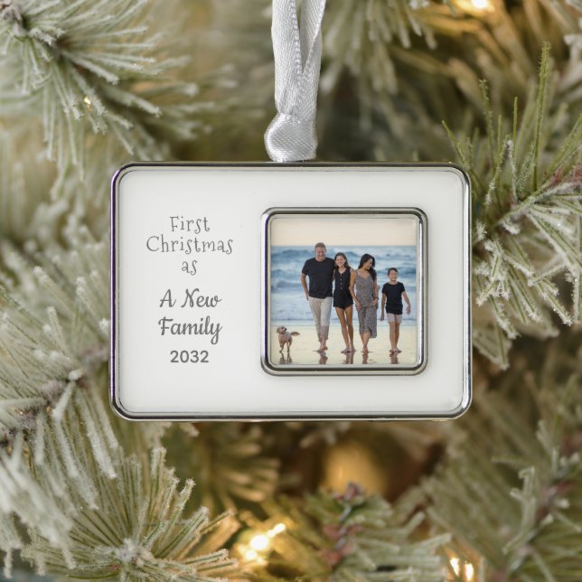 Blended Family 1st Christmas Personalised Photo Silver Plated Framed Ornament (Tree)