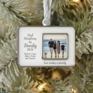 Blended Family 1st Christmas Personalised Photo Silver Plated Framed Ornament