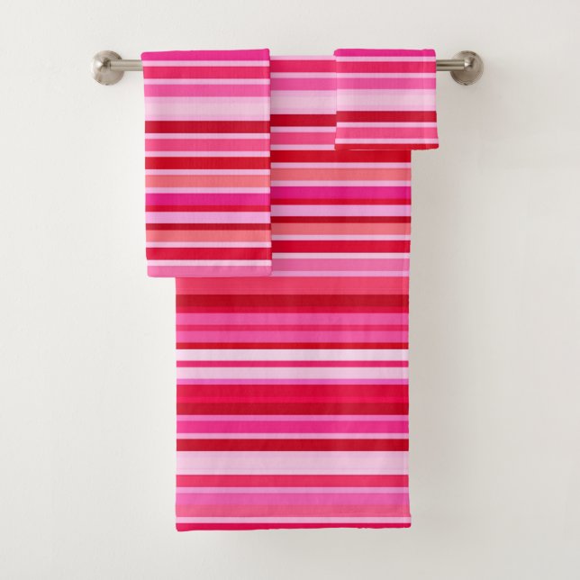 Blended Stripes, Fuchsia, Maroon and Pink  Bath Towel Set (Insitu)