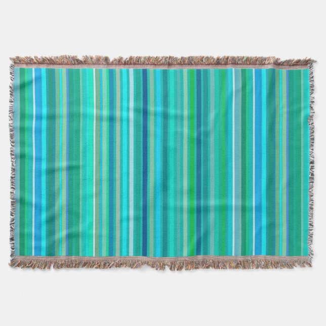 Blended Stripes, Ocean Blue and Turquoise Throw Blanket (Front)