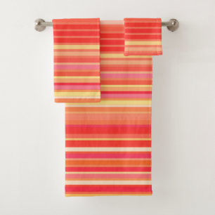Blended Stripes, Shades of Coral Orange Bath Towel Set