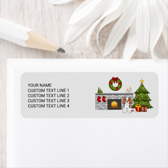 Blenheim Cavalier Dog In A Christmas Room & Text (Insitu)