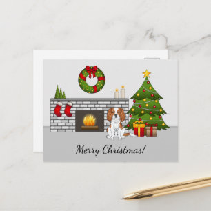 Blenheim Cavalier Dog In A Christmas Room & Text Postcard