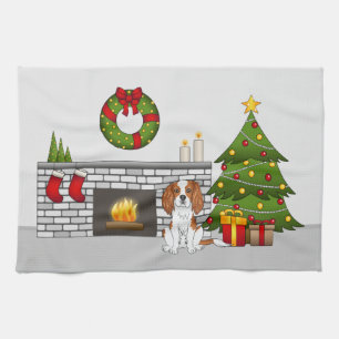 Blenheim Cavalier Dog In A Festive Christmas Room Tea Towel
