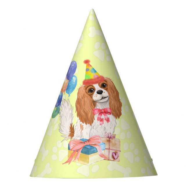 Blenheim Cavalier King Charles Spaniel Birthday Party Hat (Front)
