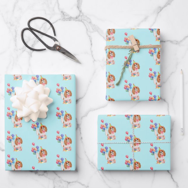 Blenheim Cavalier King Charles Spaniel Birthday  Wrapping Paper Sheet (Front)