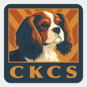 Blenheim Cavalier King Charles Spaniel CKCS Retro Square Sticker