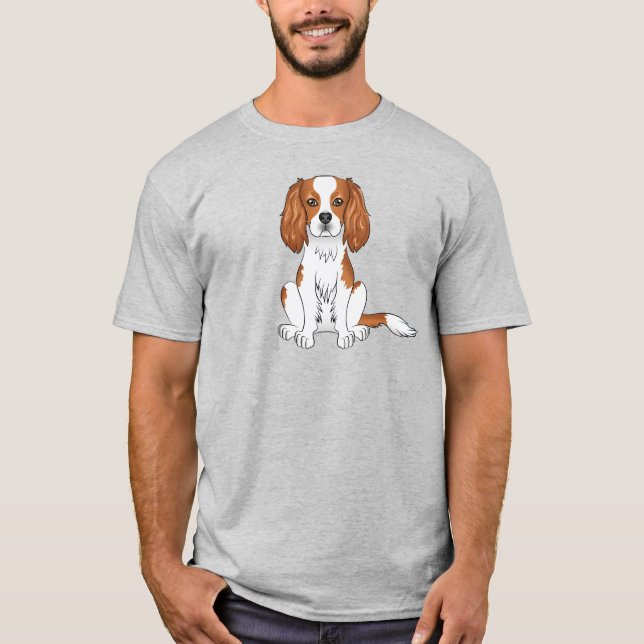 Blenheim Cavalier King Charles Spaniel Dog Sitting T-Shirt (Front)