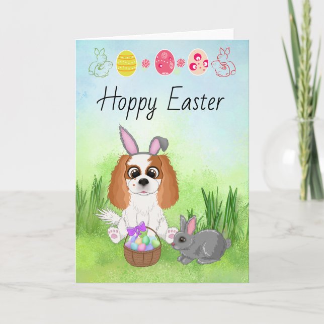 Blenheim Cavalier King Charles Spaniel Easter  Holiday Card (Front)