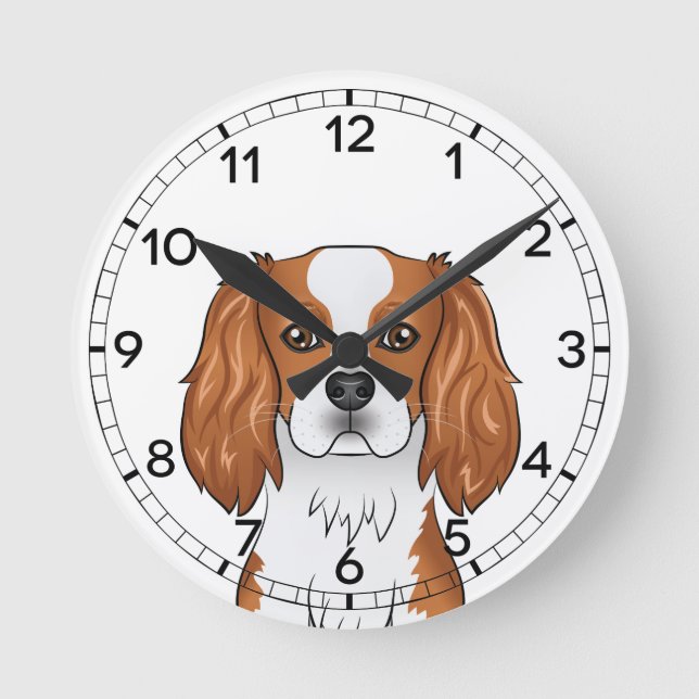 Blenheim Cavalier King Charles Spaniel Head Round Clock (Front)