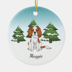 Blenheim Cavalier King Charles Spaniel In Winter Ceramic Tree Decoration