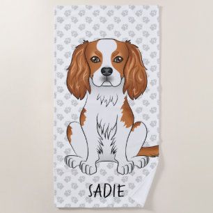 Blenheim Cavalier King Charles Spaniel & Name Beach Towel