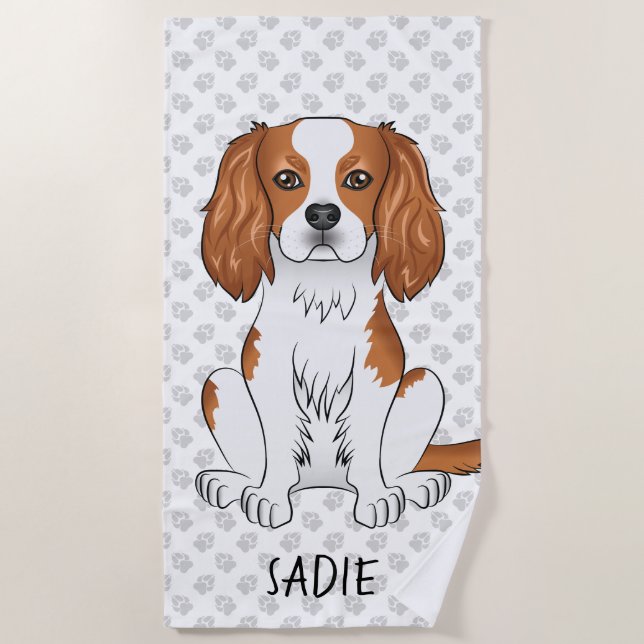 Blenheim Cavalier King Charles Spaniel & Name Beach Towel (Front)