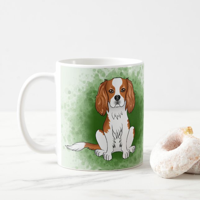 Blenheim Cavalier King Charles Spaniel On Green Coffee Mug (With Donut)