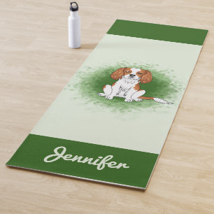 Blenheim Cavalier King Charles Spaniel On Green Yoga Mat