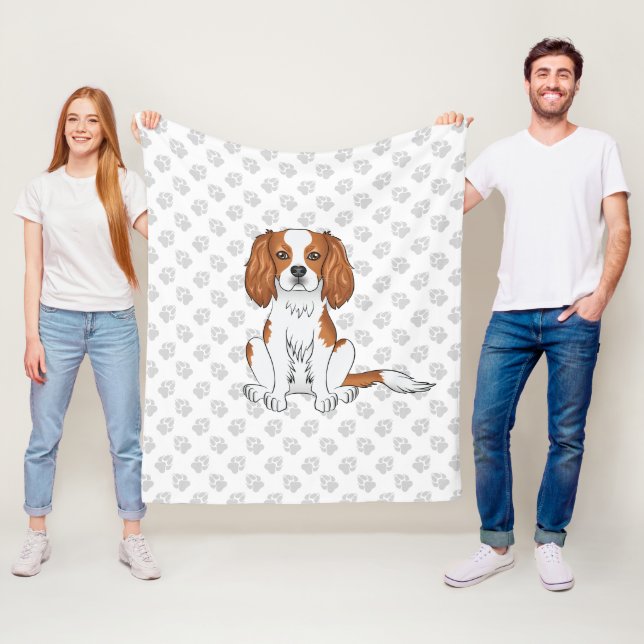 Blenheim Cavalier King Charles Spaniel & Paws Fleece Blanket (In Situ)