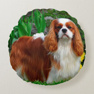 Blenheim Cavalier King Charles Spaniel Puppy Dog Round Cushion