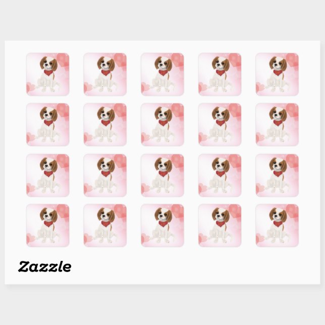Blenheim Cavalier King Charles Spaniel Puppy Square Sticker (Sheet)