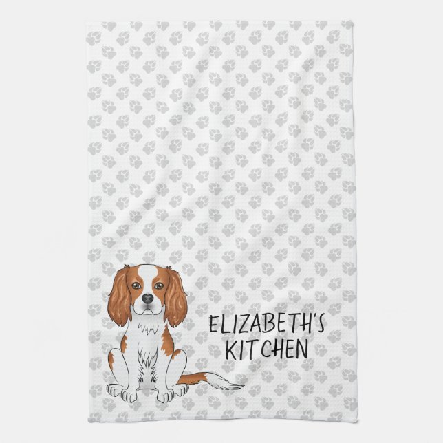 Blenheim Cavalier King Charles Spaniel & Text Tea Towel (Vertical)