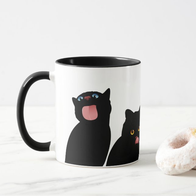 Blep! Black Cats Licking Windows Mug (With Donut)