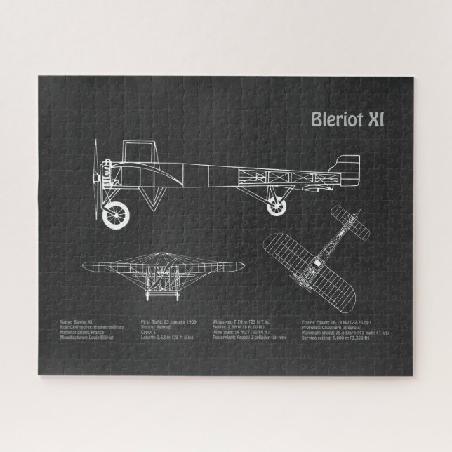 Bleriot XI - Aeroplane Blueprint Drawing Plans PD Jigsaw Puzzle (Horizontal)
