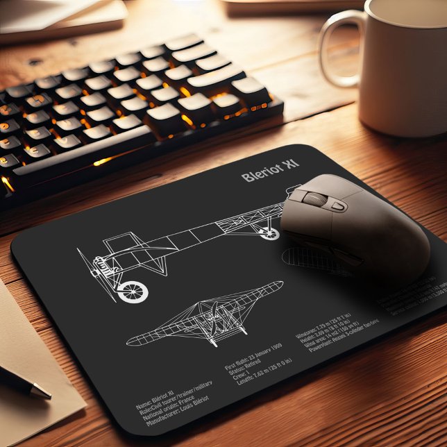 Bleriot XI - Aeroplane Blueprint Drawing Plans PD Mouse Pad (Creator Uploaded)