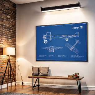 Bleriot XI - Airplane Blueprint Drawing Plans AD Poster