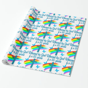 BLESS BY GOD FOR 85 YEARS BLUE CROSS DESIGN WRAPPING PAPER