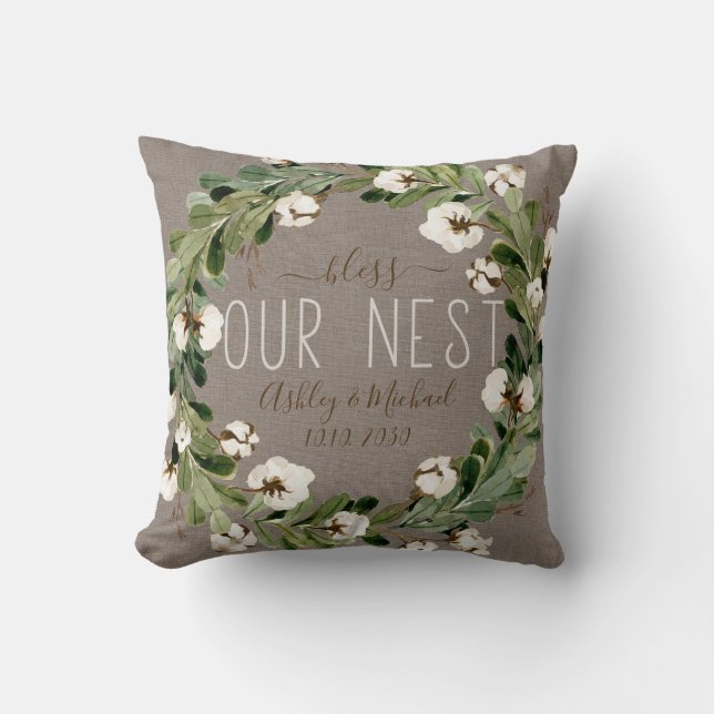 Bless Nest Cotton Wreath Photo Wedding Keepsake Cushion (Front)