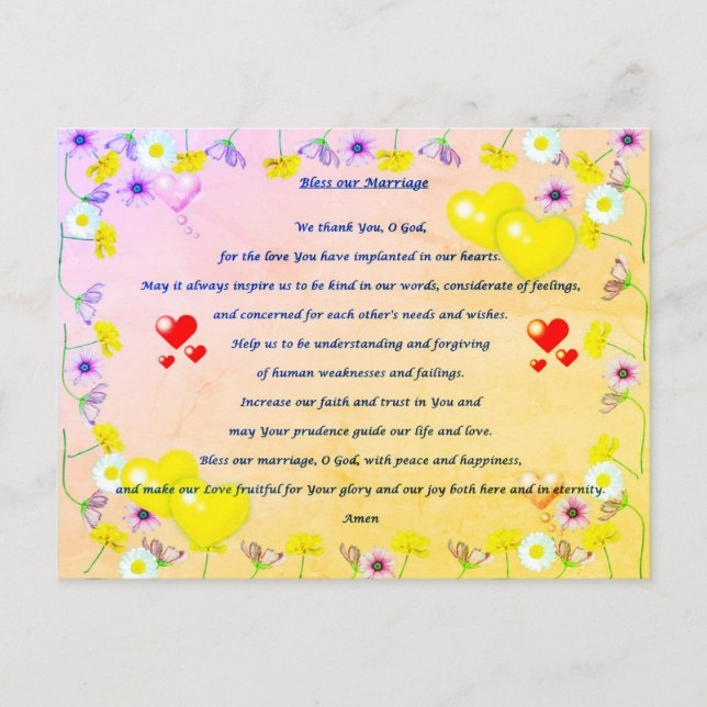 Bless our Marriage prayer Postcard (Front)