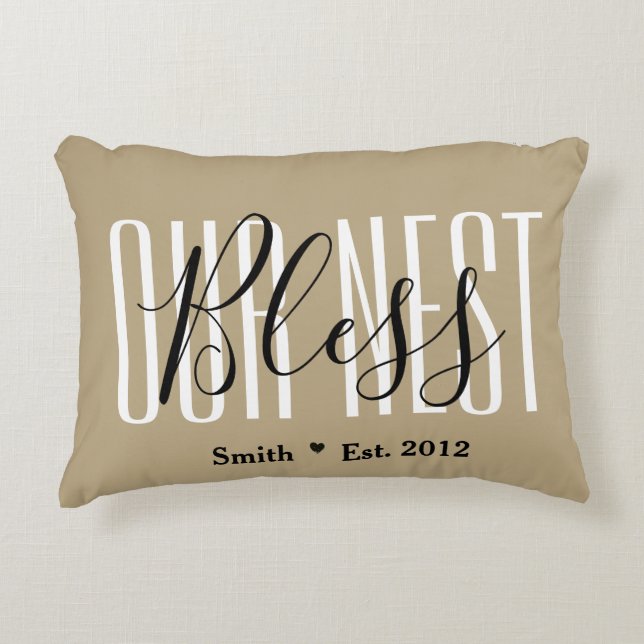 Bless Our Nest Cust Name/Est Date Farmhouse Pillow (Front)