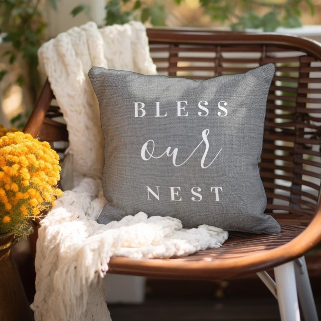 Bless Our Nest | Rustic Grey Modern Cottage Cushion (Creator Uploaded)