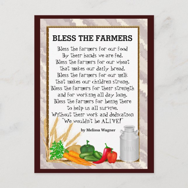 Bless the Farmers poem postcard (Front)