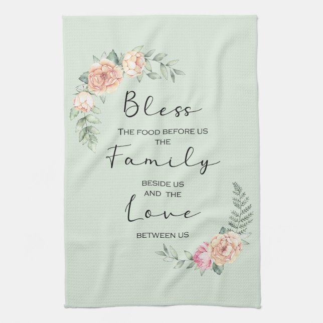 Bless the Food Before Us Kitchen Prayer Tea Towel (Vertical)